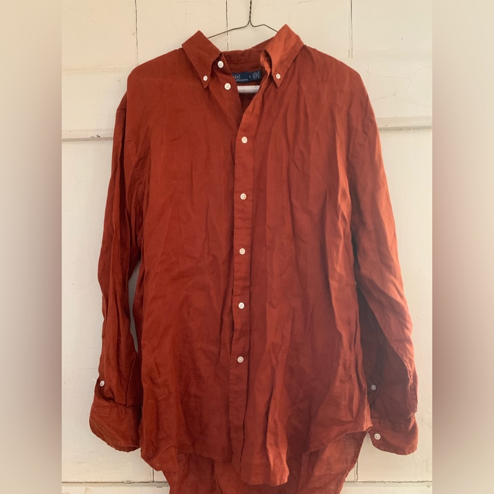 Polo by Ralph Lauren Linen Rust Orange Button-Down Shirt M